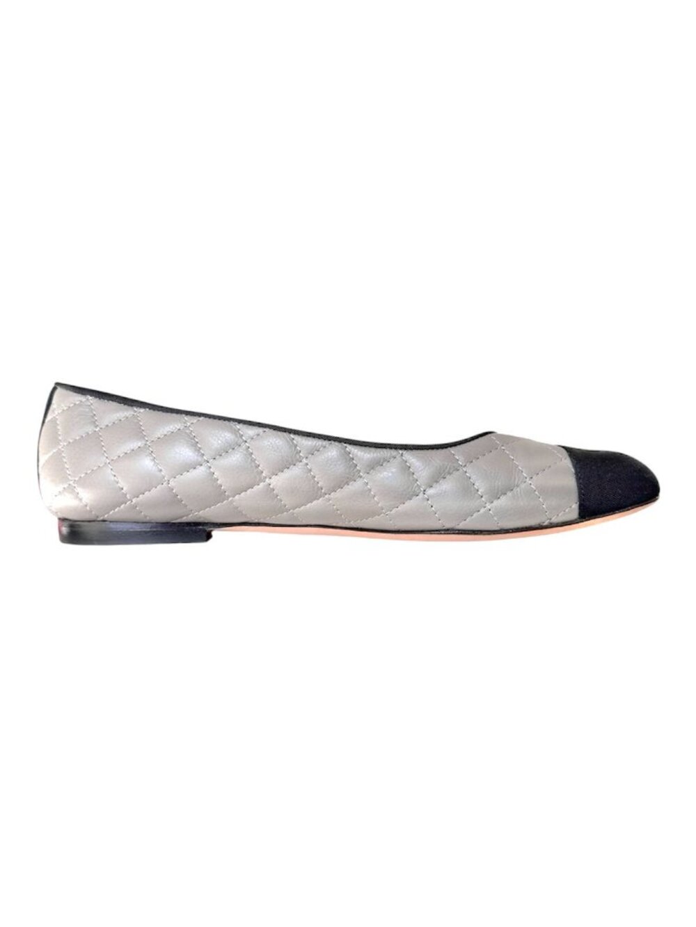 Chanel CC Quilted Cap Toe Ballet Flats Gray Black Leather EU 36.5 US 5.5-6 - Picture 8 of 13